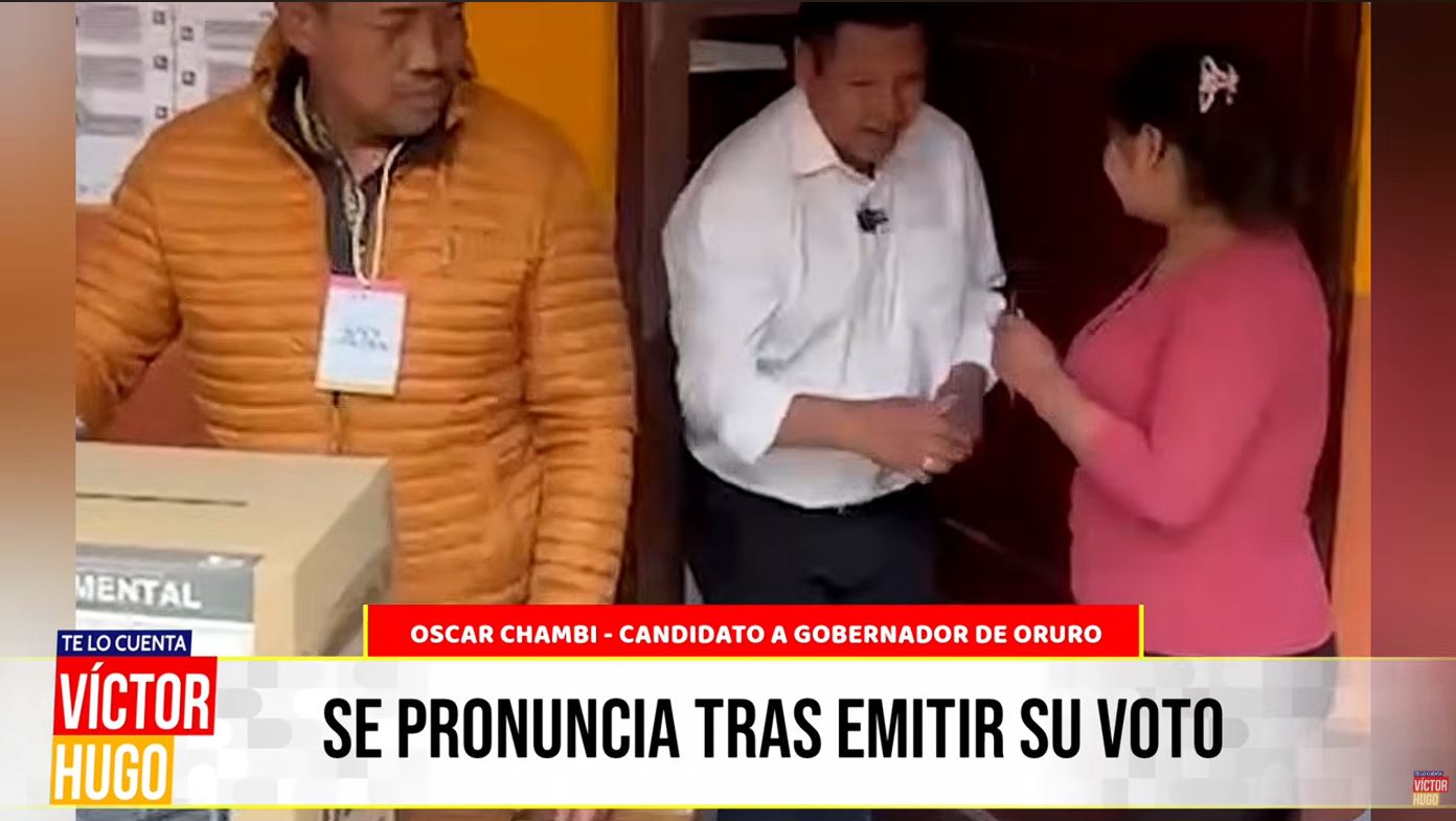 ÓSCAR CHAMBI CANDIDATO A GOBERNADOR DE ORURO SE PRONUNCIA TRAS EMITIR SU VOTO