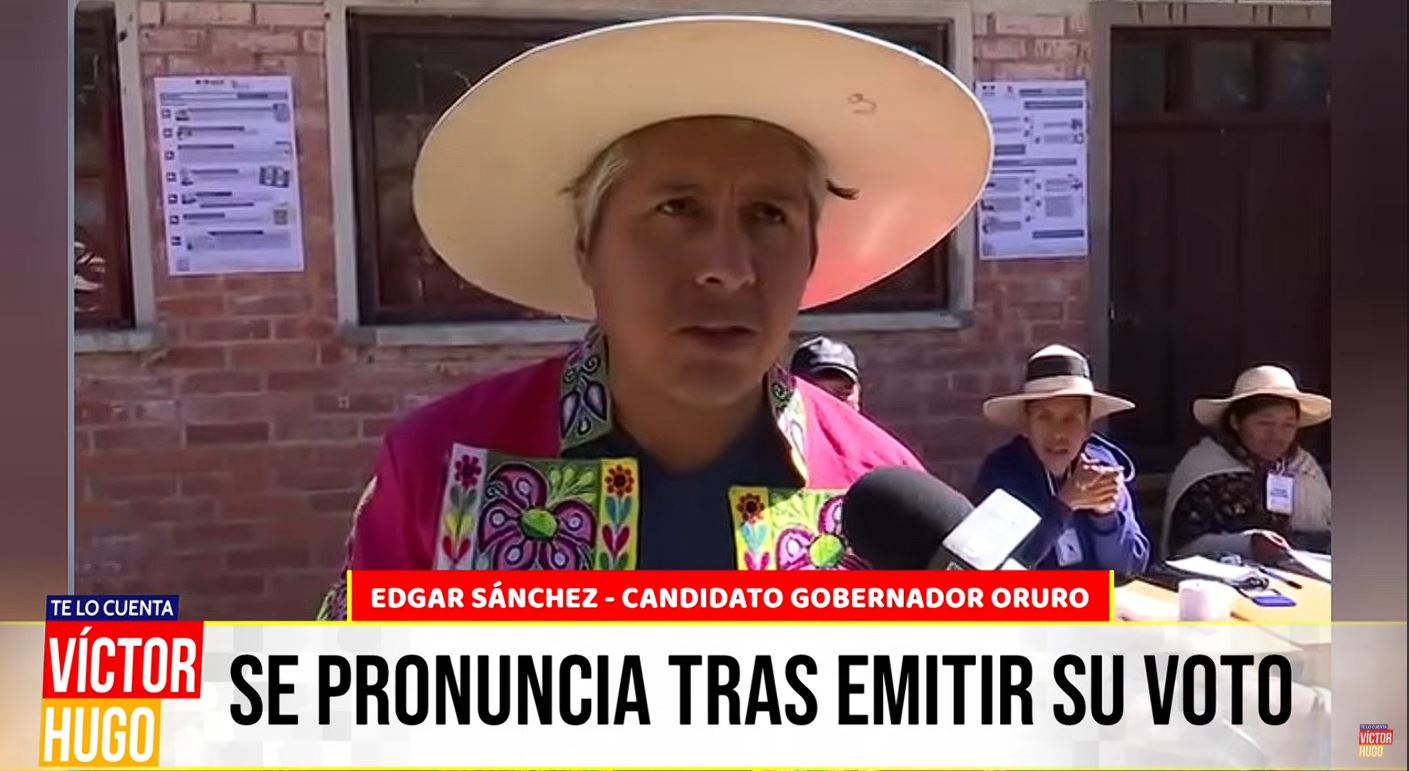 EDGAR SÁNCHEZ CANDIDATO A GOBERNADOR DE ORURO SE PRONUNCIA TRAS EMITIR SU VOTO